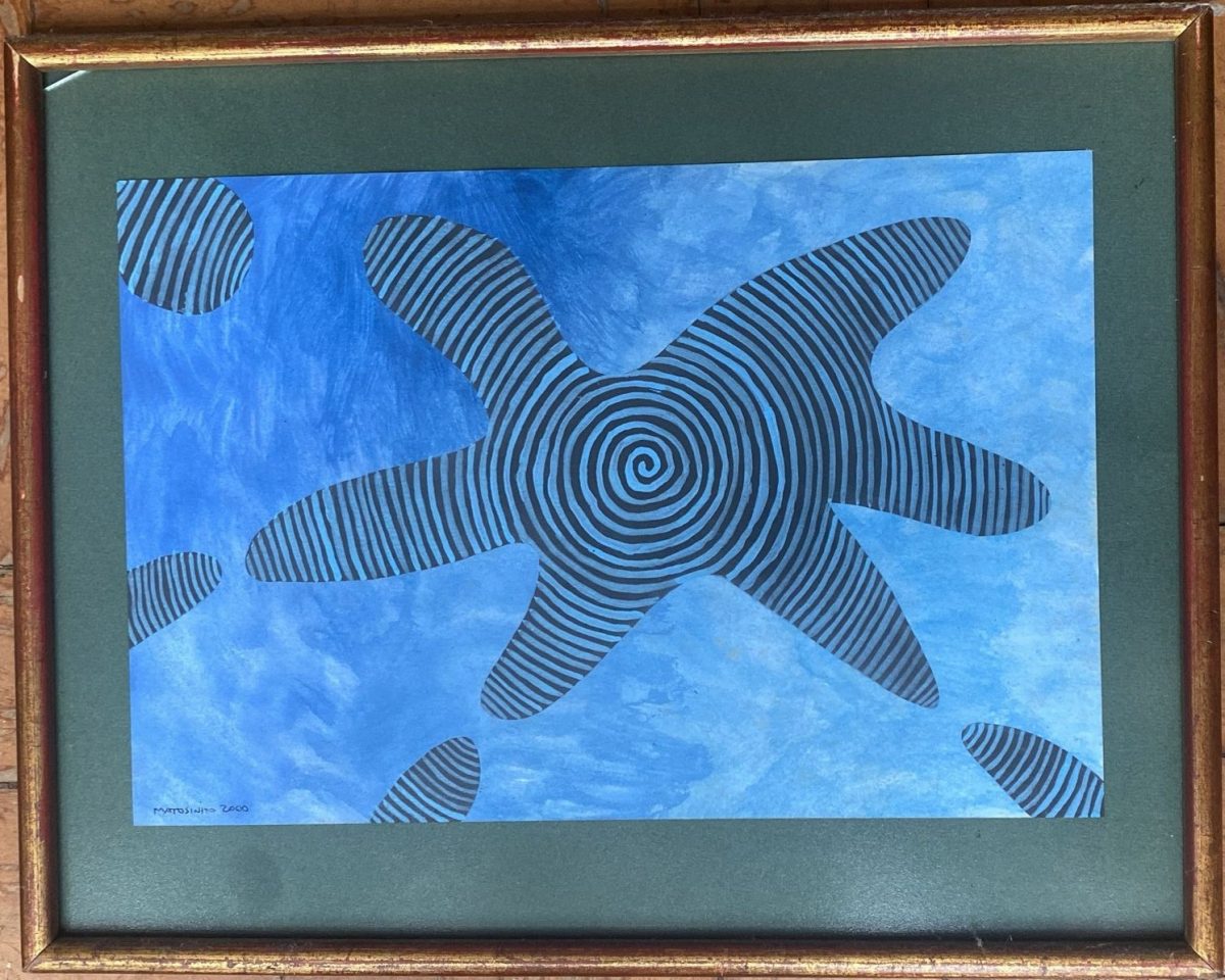 Mancha espiral em fundo azul (Recém emoldurado)