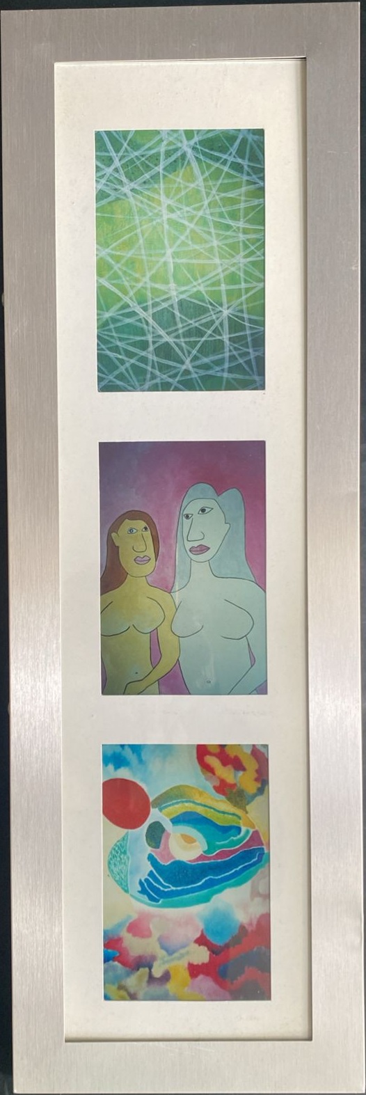 Trançado em verde, Duas mulheres e Tela colorida (Recém emoldurado)