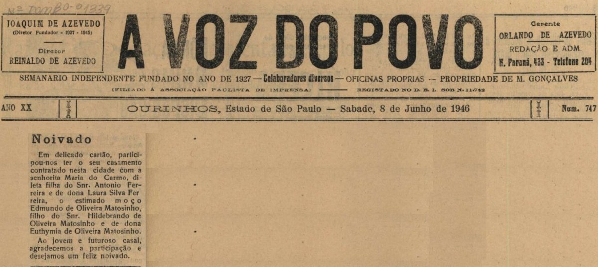 Jornal “A voz do povo” anunciando o noivado de meus pais