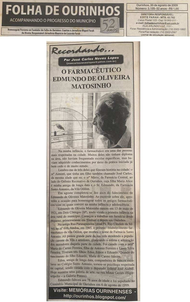 Jornal “Folha de Ourinhos” – 30 de agosto de 2009: Recordando…